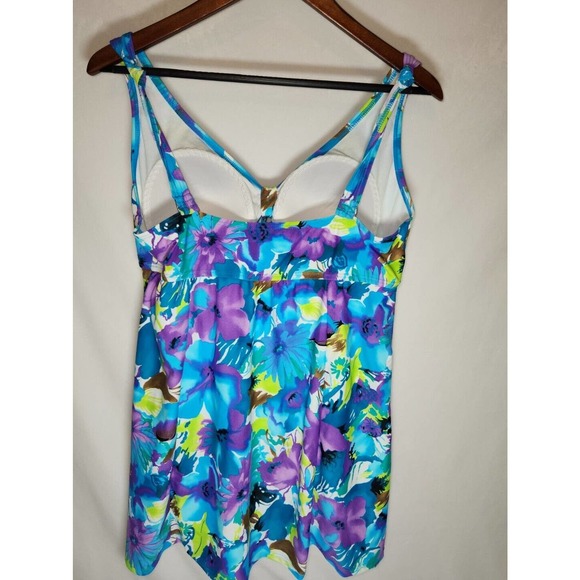 Ocean Dream Signature Tropical Floral Print Swim Dress Size 16 Womens Plus - Picture 3 of 5